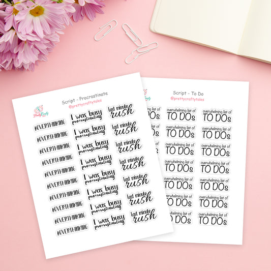 Script sticker set - To Dos and Procrastination